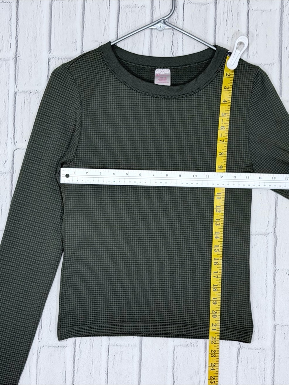 🌿 No Boundaries Olive Green Waffle Knit Long Sleeve Top Juniors L 11-13 - Picture 3 of 4
